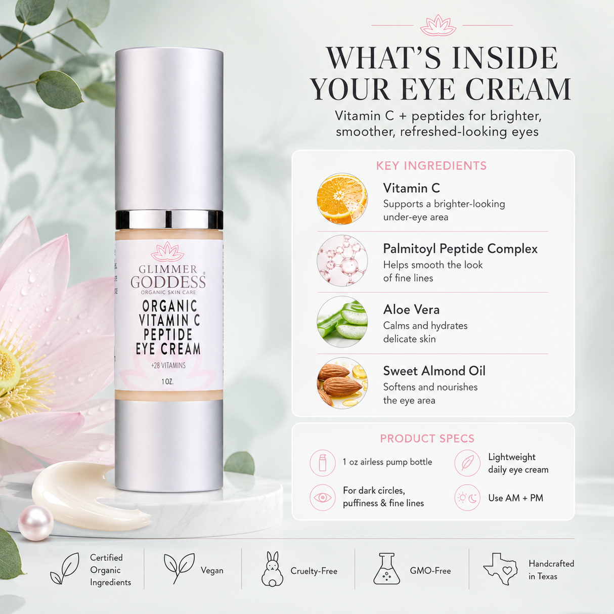 Organic Vitamin C Eye Serum For Dark Circles, Puffiness & Under-Eye Bags