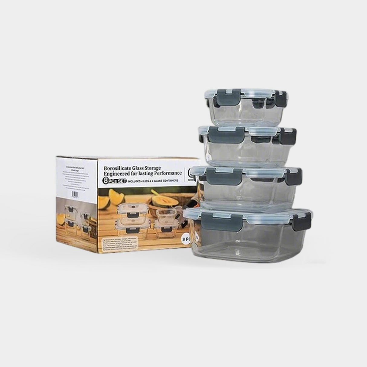 Square Glass Containers - Set of 4