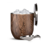 Stainless Steel Ice Bucket with Lid and Scoop, Dark Walnut