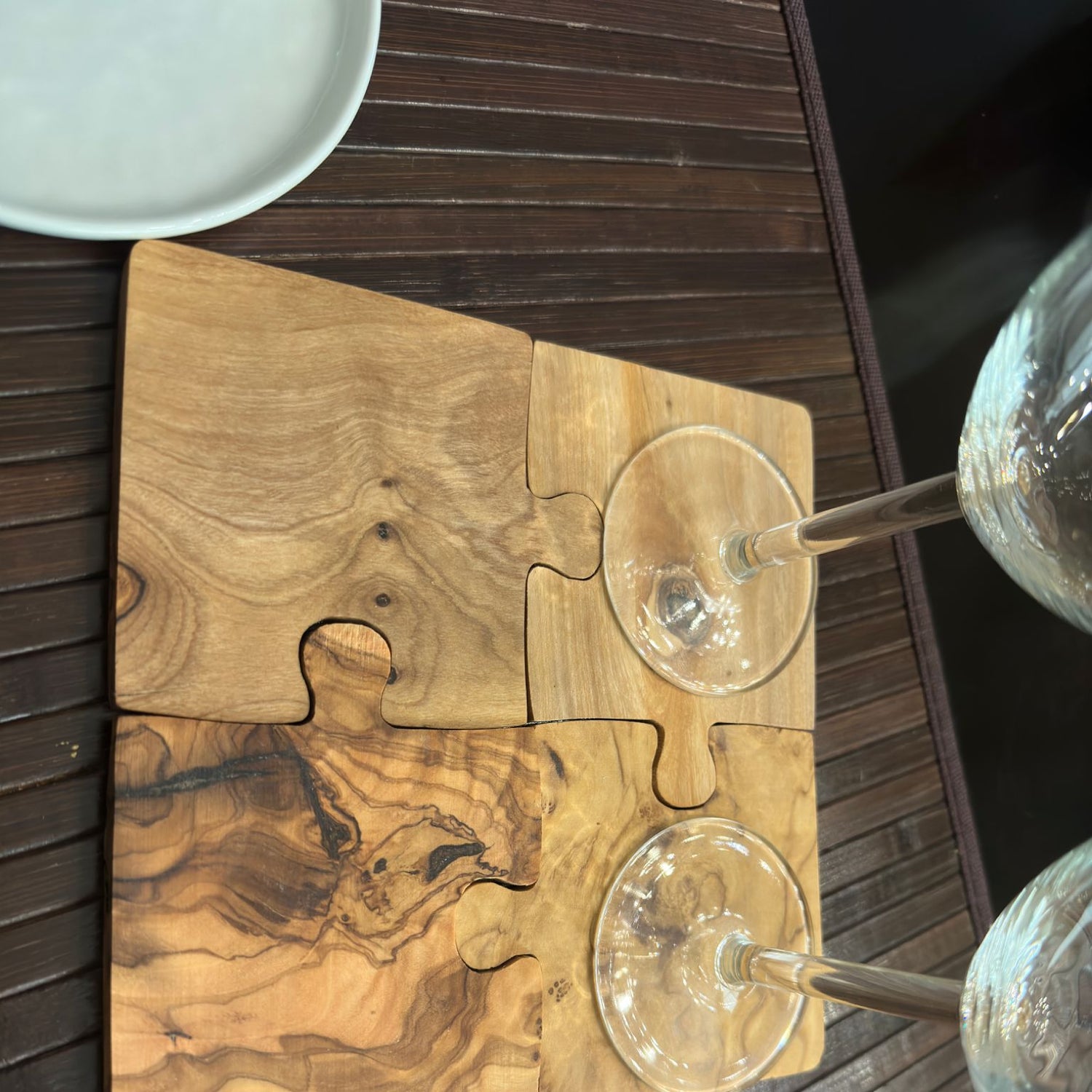 Olive Wood Coaster Puzzle 4-Pcs Set.
