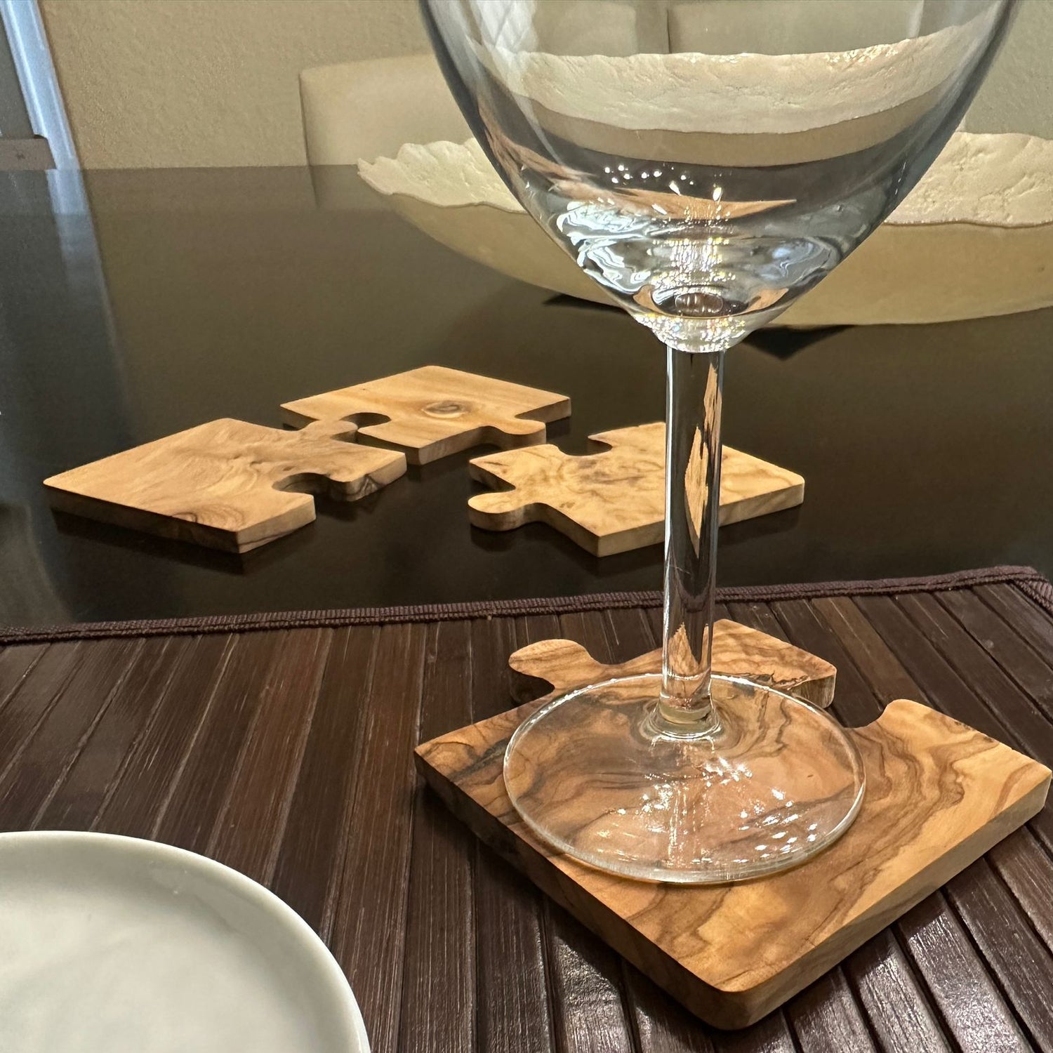 Olive Wood Coaster Puzzle 4-Pcs Set.