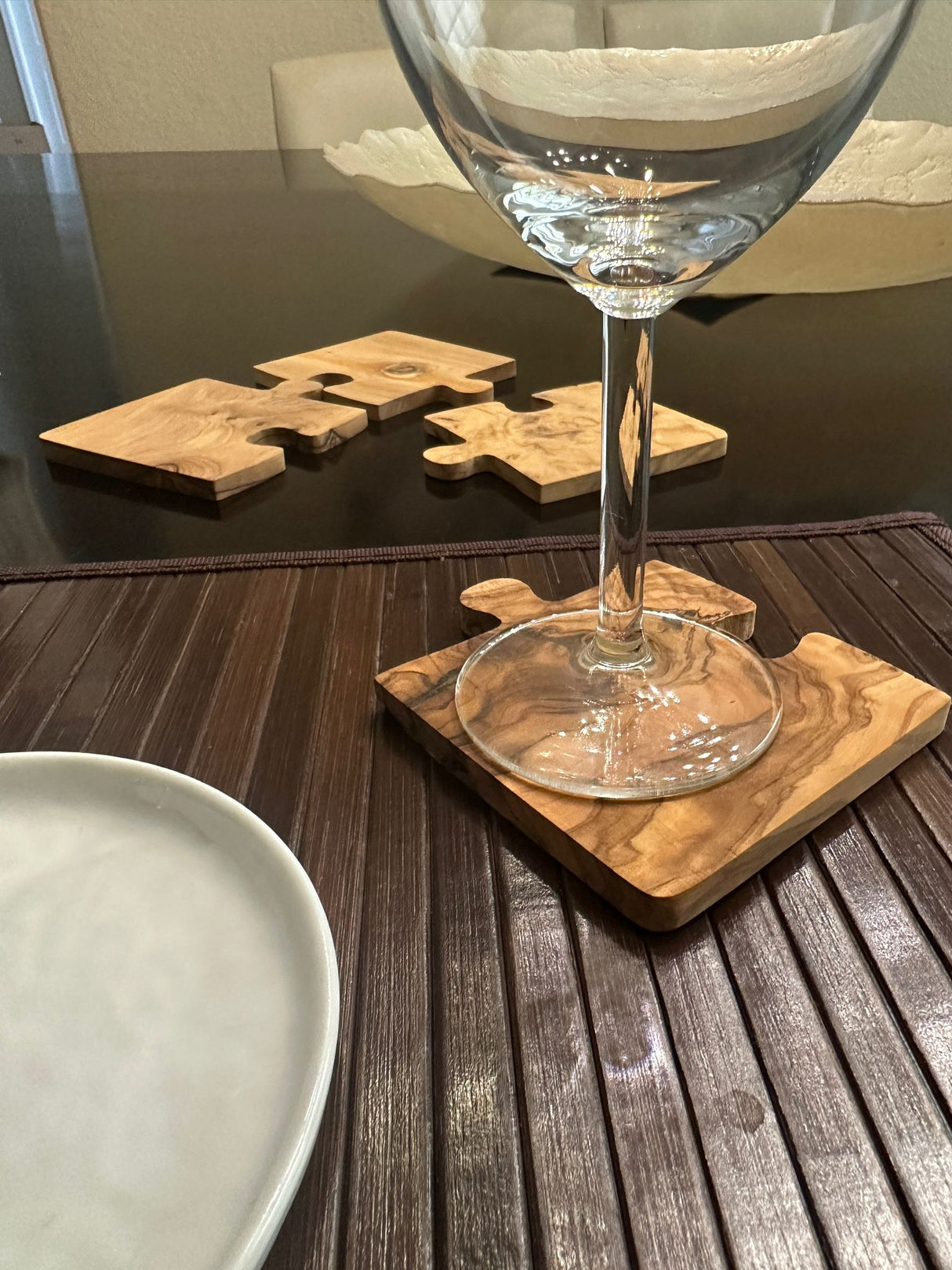 Olive Wood Coaster Puzzle 4-Pcs Set.