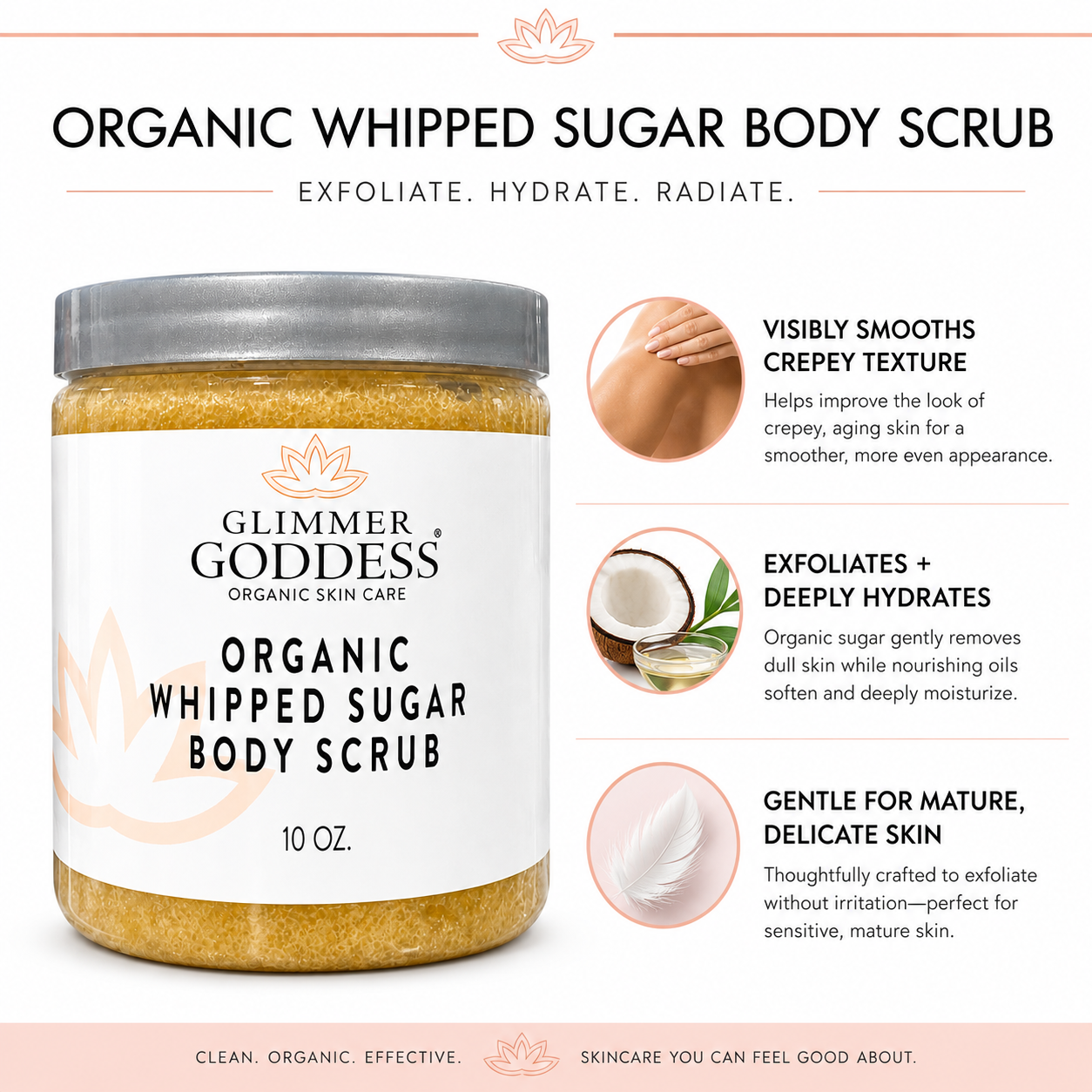 Organic Whipped Sugar Fondant Exfoliating Body Scrub - Crepey Skin Treatment