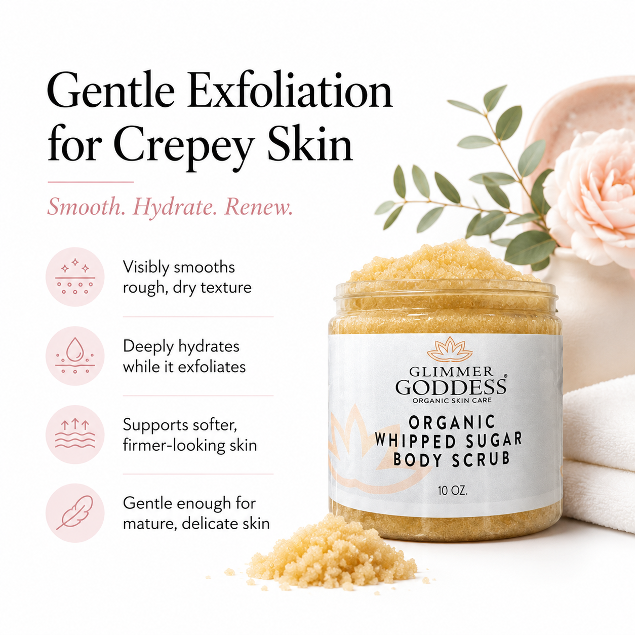 Organic Whipped Sugar Fondant Exfoliating Body Scrub - Crepey Skin Treatment