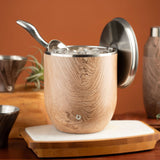 Stainless Steel Ice Bucket with Lid and Scoop, Natural Teak