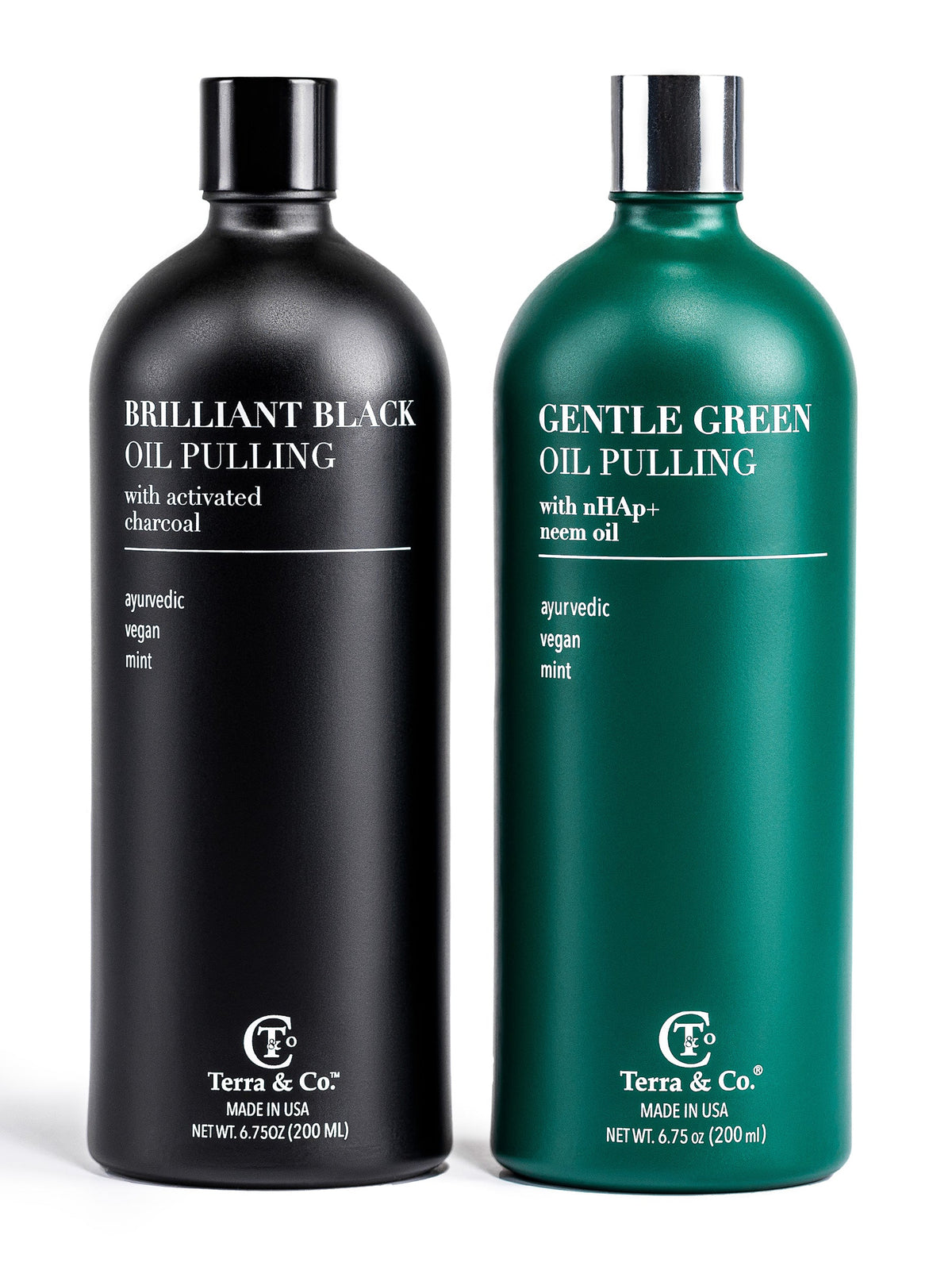 Terra & Co.® Oil Pulling Bundle – Gentle Green + Brilliant Black | Ayurvedic Detox, Enamel Protection & Whitening