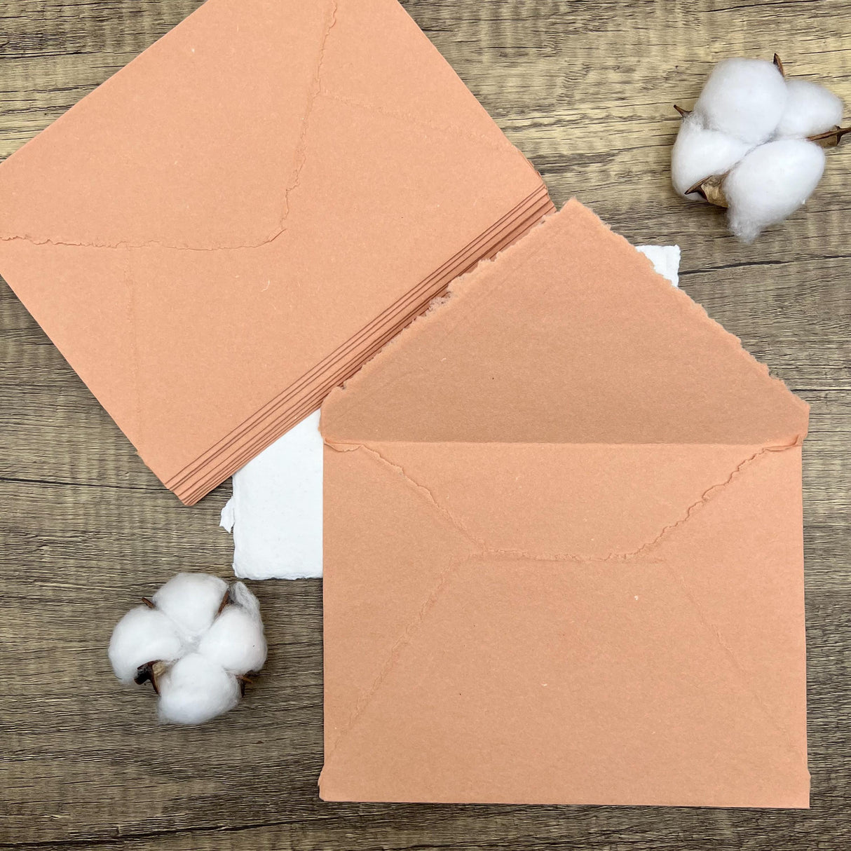 Coral Peach Handmade Cotton Envelopes (Set of 10)