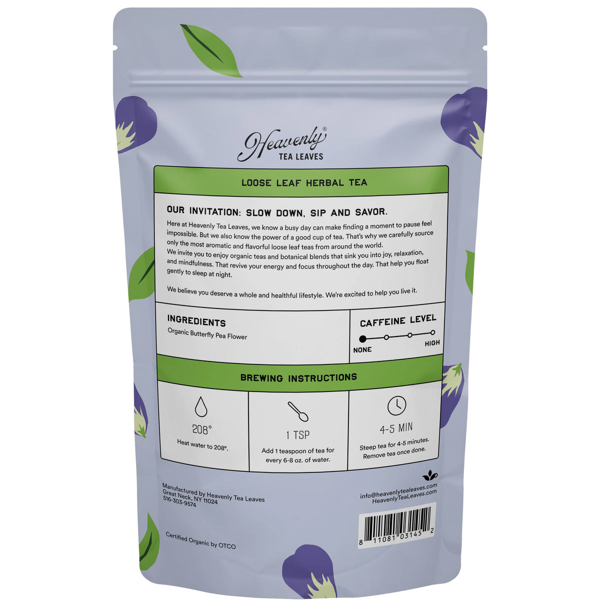 Organic Butterfly Pea Flower, Bulk Loose Leaf Herbal Tea, 16 Oz.