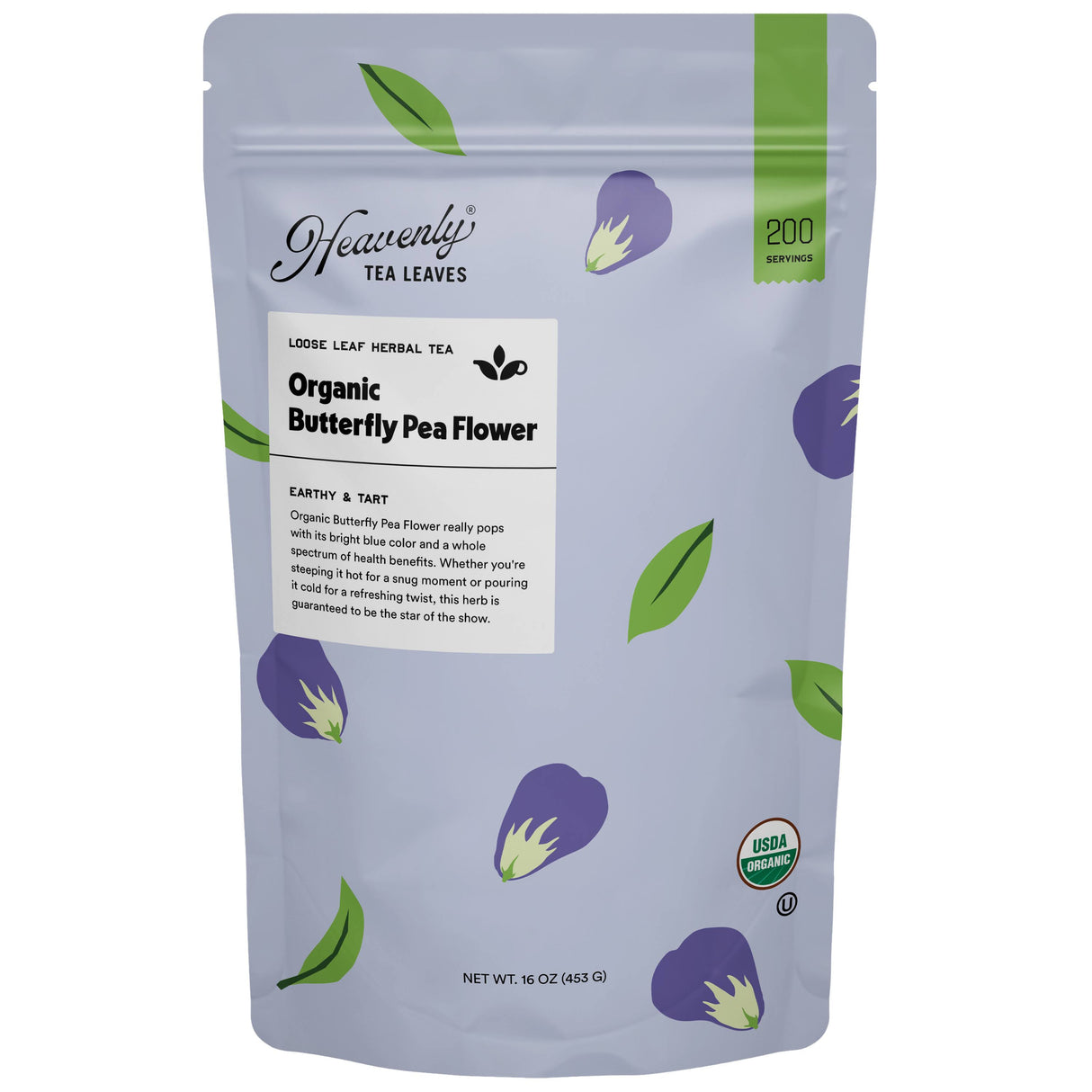 Organic Butterfly Pea Flower, Bulk Loose Leaf Herbal Tea, 16 Oz.