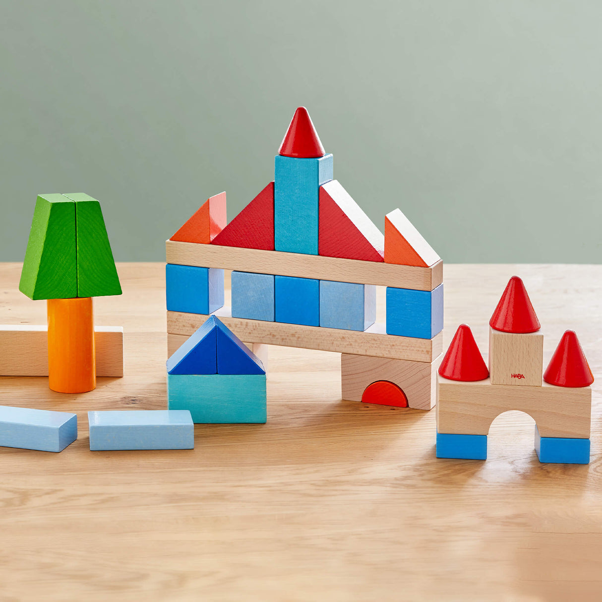 Colored Wooden Building Blocks - 46 Piece Set