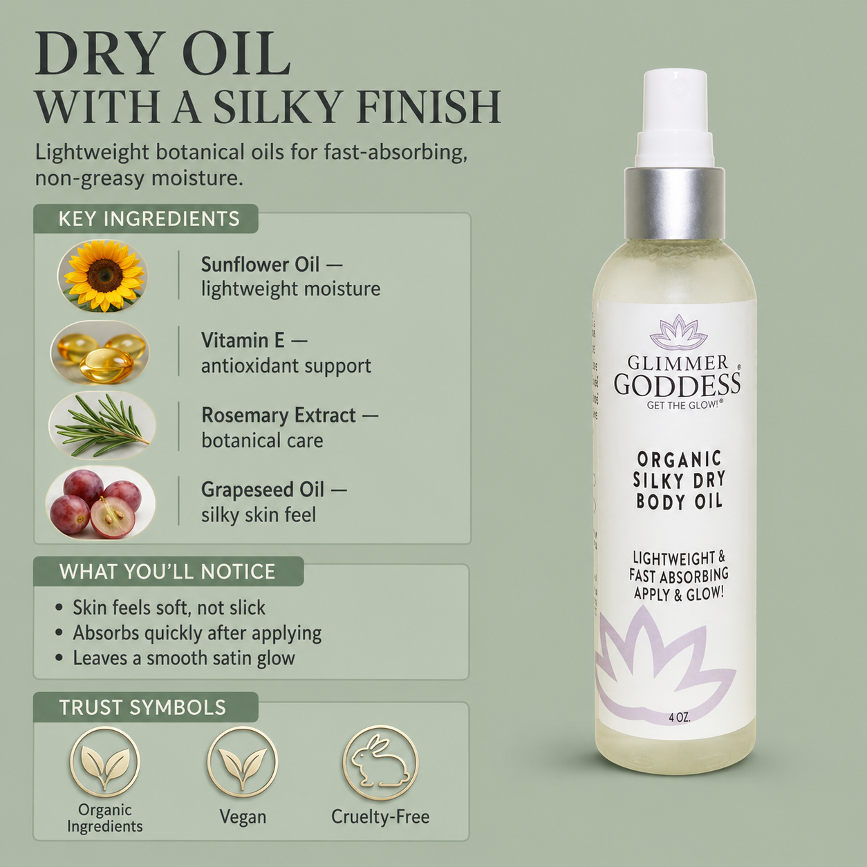 Organic Silky Dry Body Oil - 4 oz.