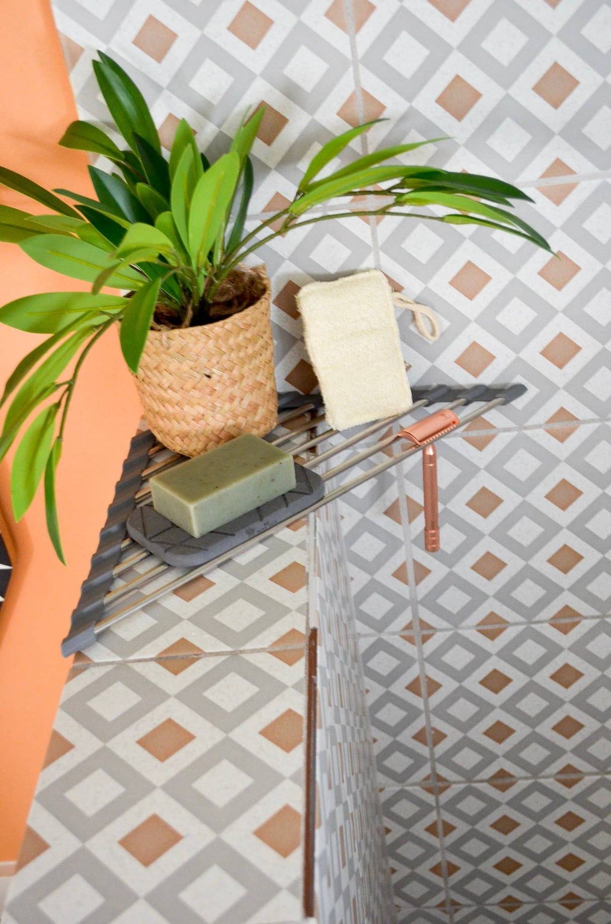 Corner Roll-Up Sink & Shower Rack (Plastic-Free, Grey)