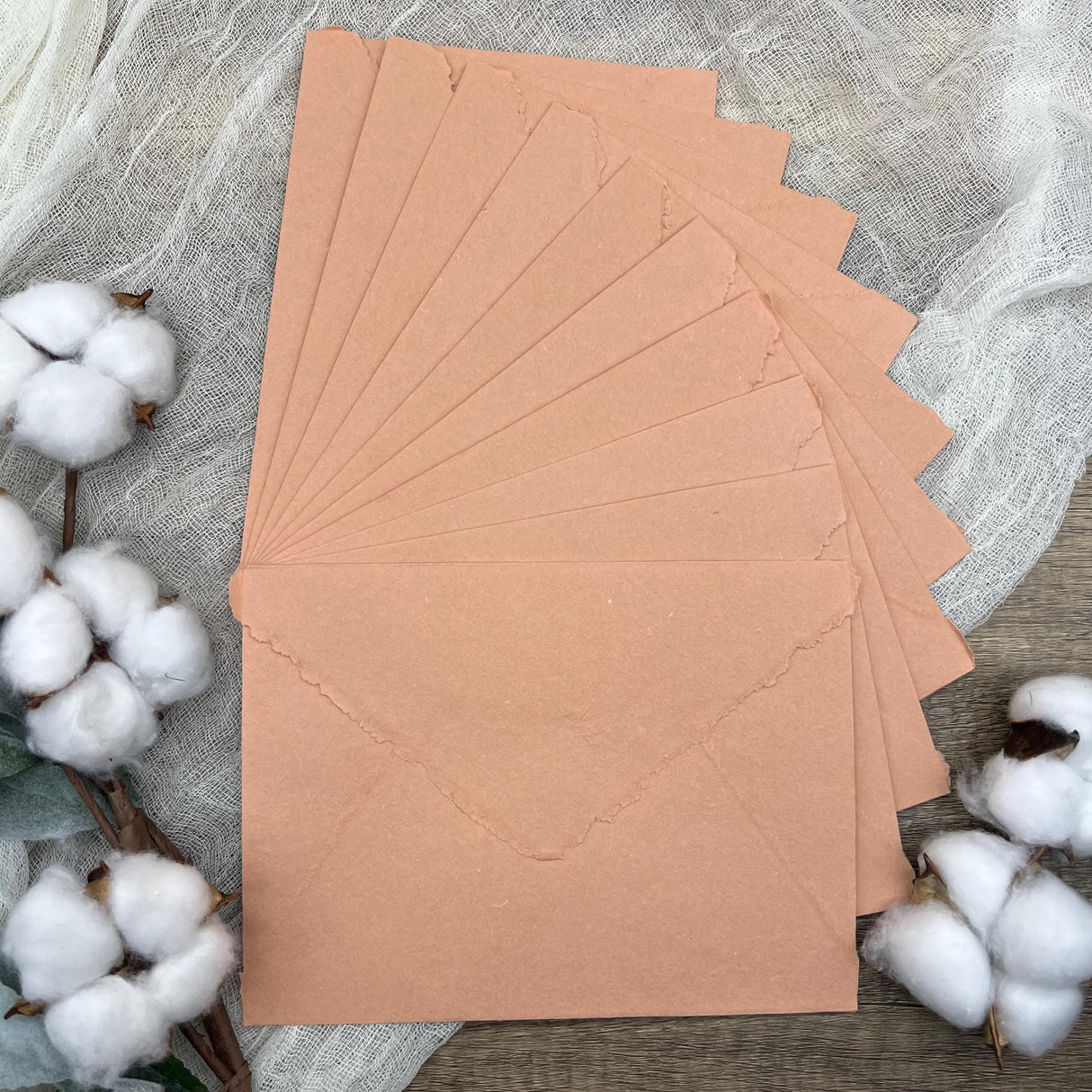 Coral Peach Handmade Cotton Envelopes (Set of 10)