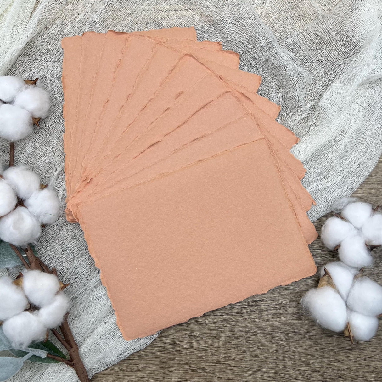 Coral Peach Handmade Cotton Paper (Set of 10)