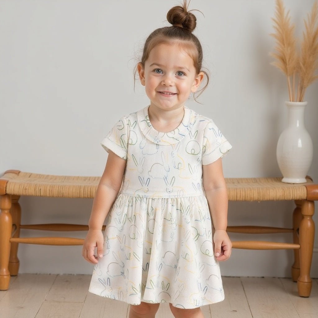 short sleeve twirl dress | bunnies