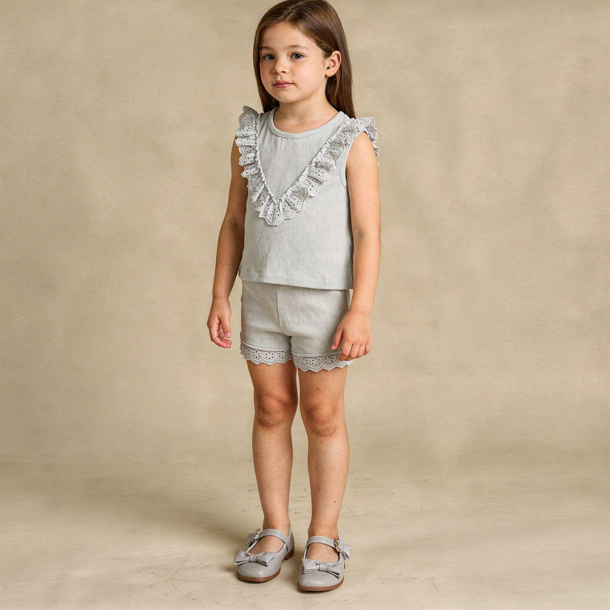 Organic Ruffle Top & Shorts Set - Fog