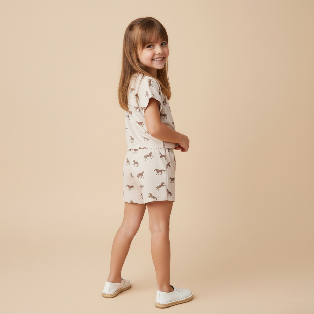 Organic Drop Shoulder Tee & Shorts Set - Horses