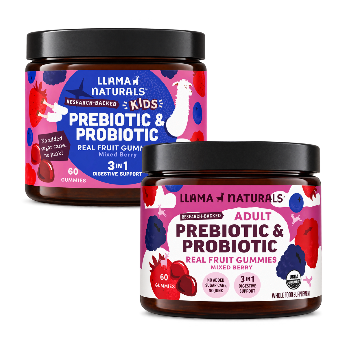 Family Gut Support Bundle – Kids + Adult Pre & Probiotic Gummies – Mixed Berry
