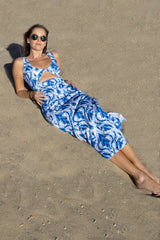 Krista Twist Dress - Blue Ikat