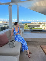 Krista Twist Dress - Blue Ikat