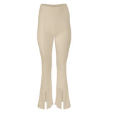 Dana Cotton Split Front Hem Pant - Latte