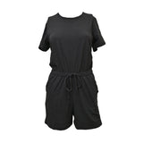 Sandy Short Sleeve Drawstring Romper - Black