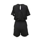 Sandy Short Sleeve Drawstring Romper - Black