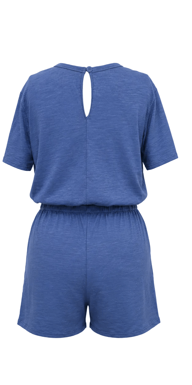 Sandy Short Sleeve Drawstring Romper - Denim