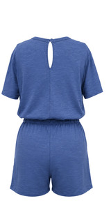Sandy Short Sleeve Drawstring Romper - Denim