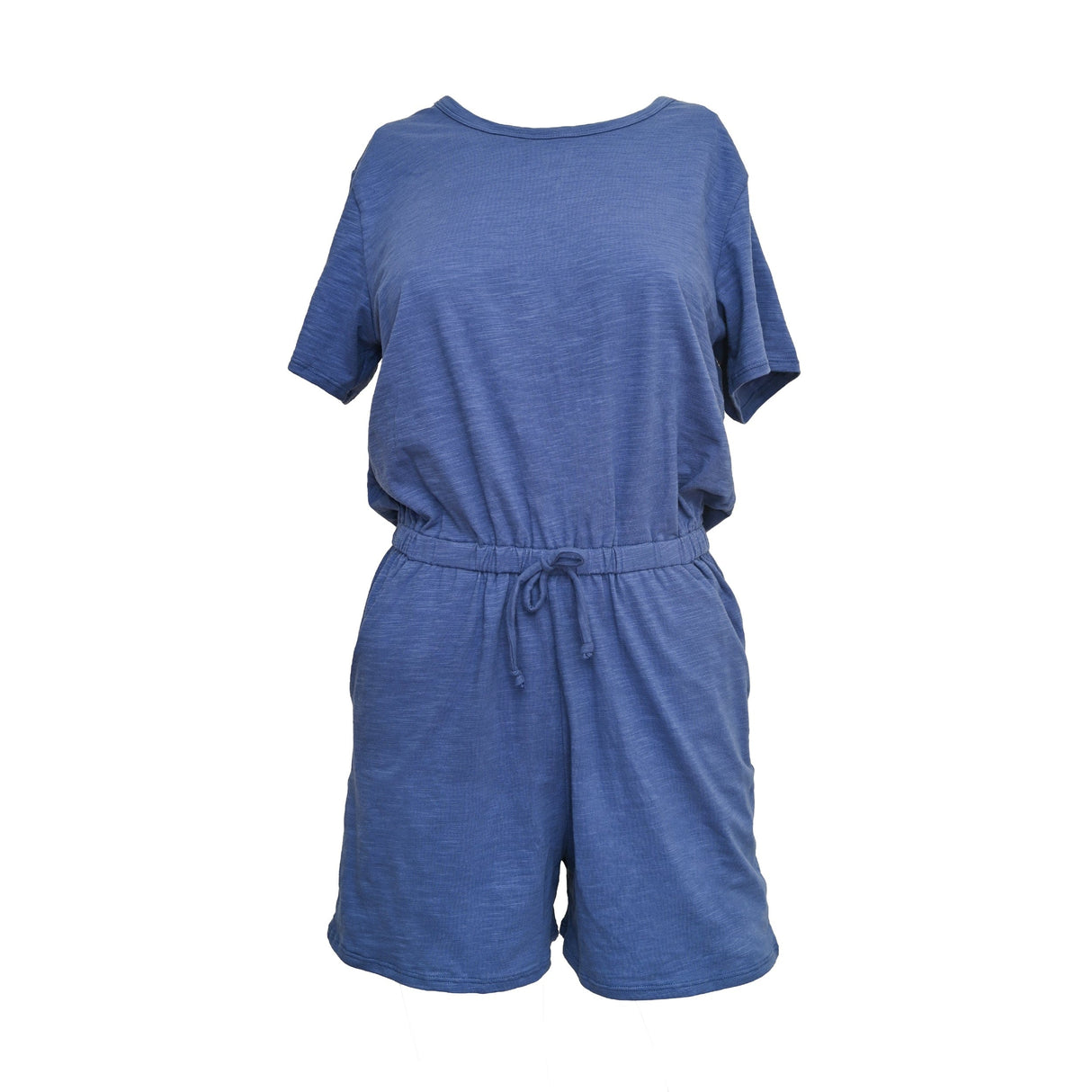 Sandy Short Sleeve Drawstring Romper - Denim