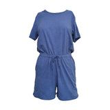 Sandy Short Sleeve Drawstring Romper - Denim