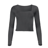 Hailey Mesh and Cotton Long Sleeve Top - Nero