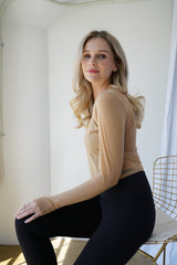 Hailey Mesh and Cotton Long Sleeve Top - Latte