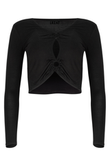 Melli Modal Cutout Long Sleeve Crop Top - Black