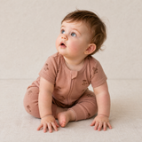 Organic Short Sleeve Zip Romper - Island Palm