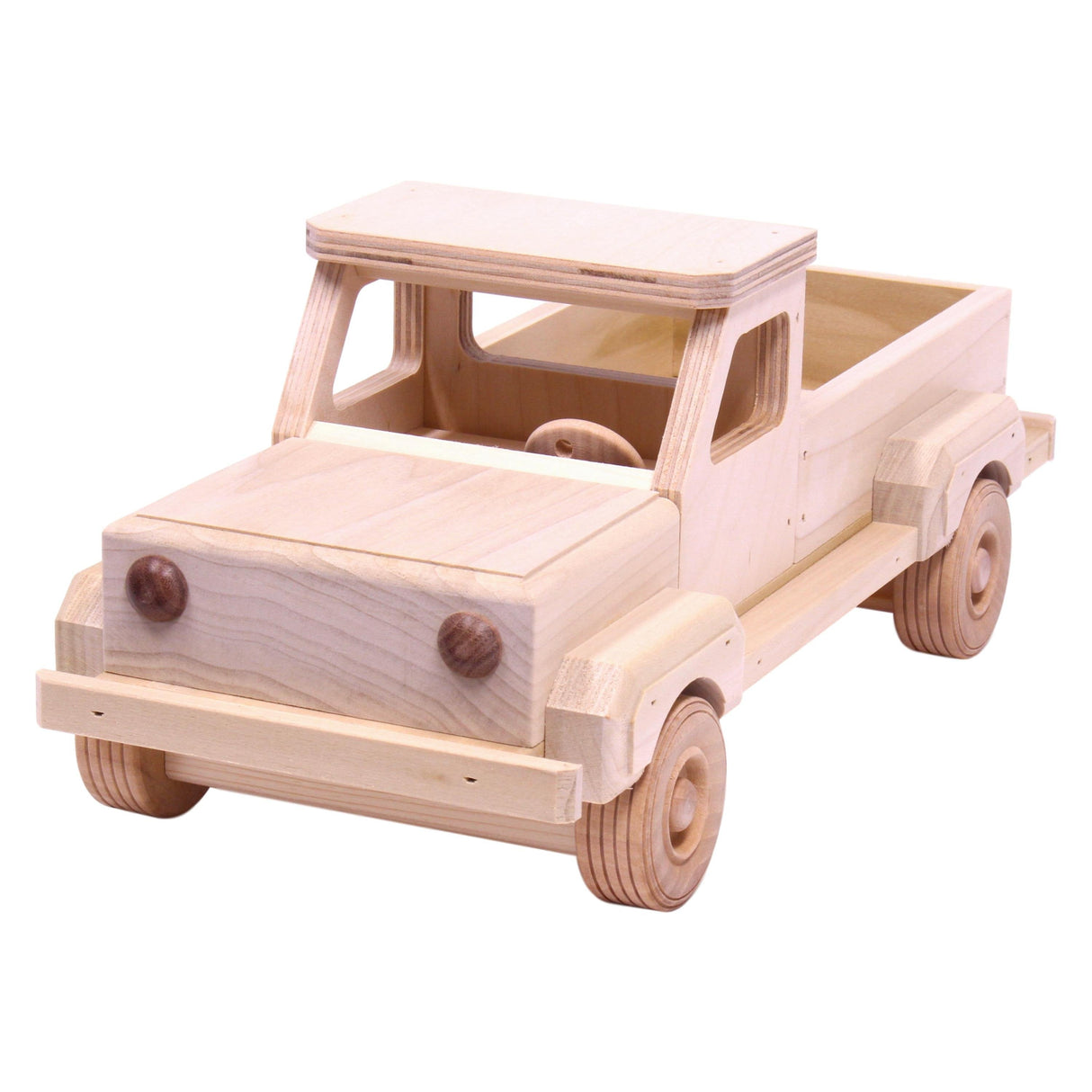 Amish-Made Wooden Pickup Truck Toy with Hitch, Unfinished