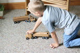 Wooden Barrel Truck Toy With Removable Wood Barrels, Child-Safe Harvest Stain Finish