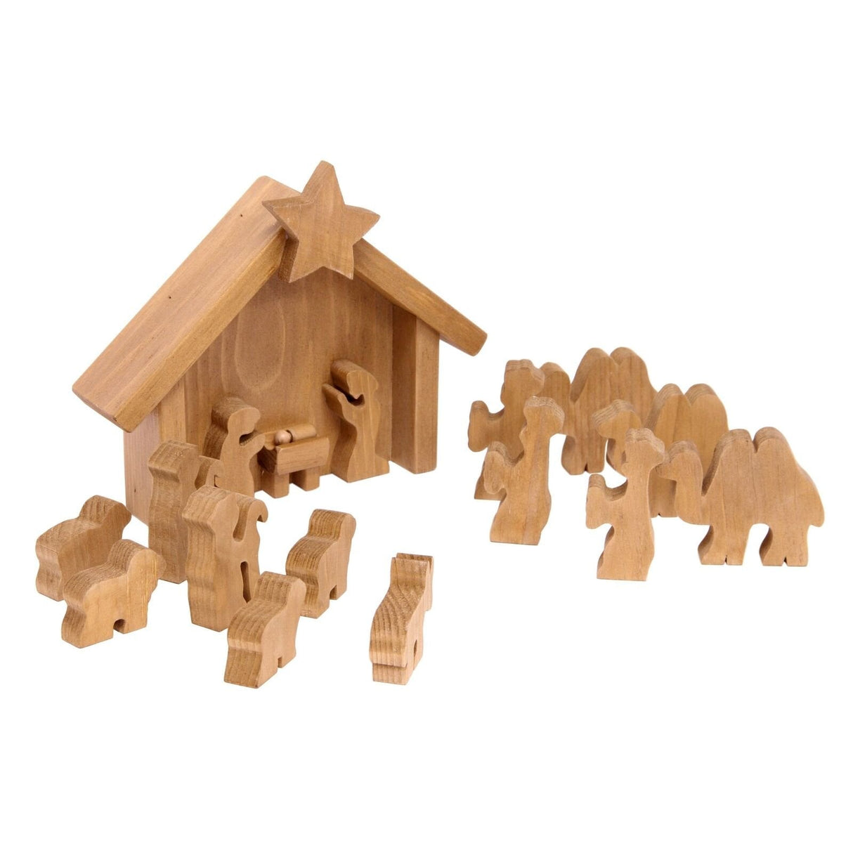 AmishToyBox.com Wooden Nativity Manger Scene Set, 14 Pieces
