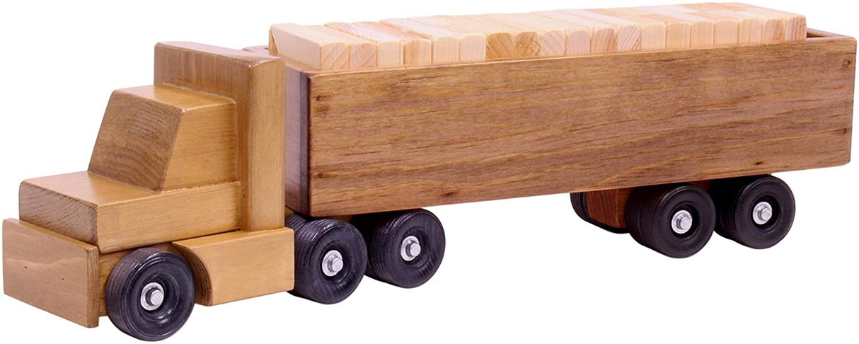 Large Semi Truck and Trailer Wooden Toy Set - with 30 Building Blocks