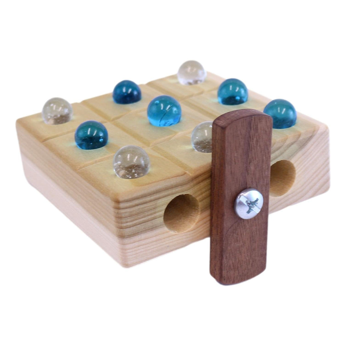 Wooden Marble Tic Tac Toe Game with Built-in Storage for Marbles