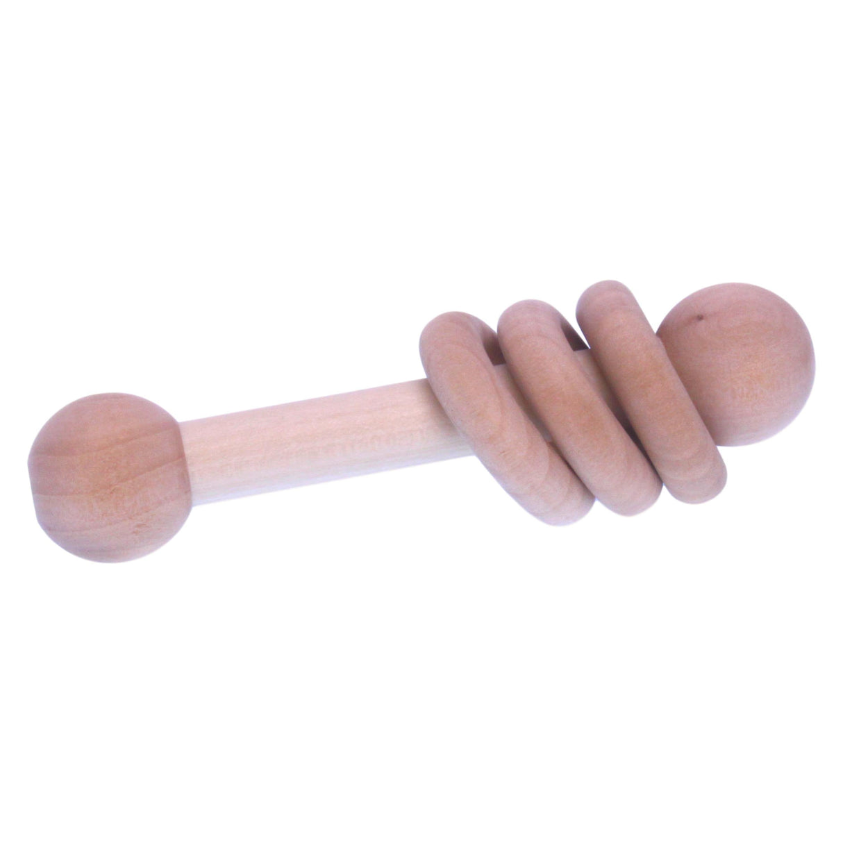 Amish-Made Wooden 3-Ring Baby Rattle Toy - Unfinished Wood - 3-4" Long