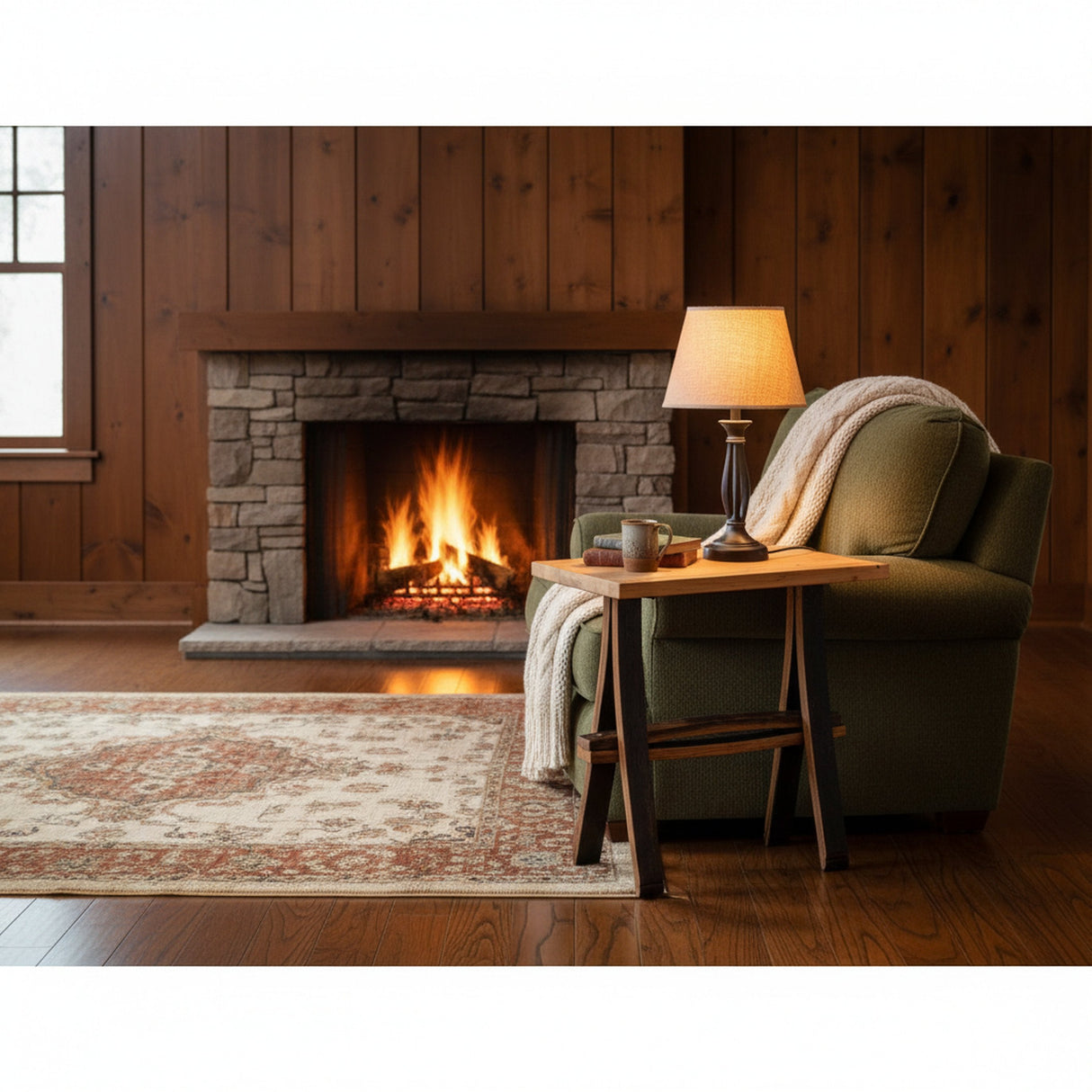 Rustic Wooden Plant Stand or End Table with Wormy Maple Top and Barrel Stave Legs
