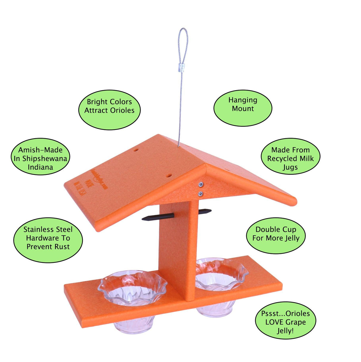 Oriole Bird Feeder, Double-Cup Jelly Oriole Feeder with Pegs for Orange Halves