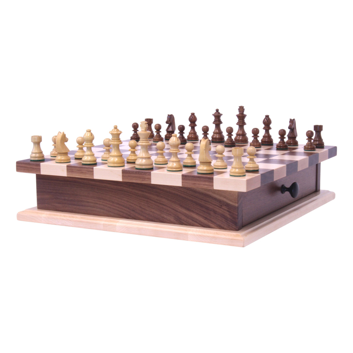 Deluxe Chess/Checkers Wooden Game Board Set - with Pullout Drawer