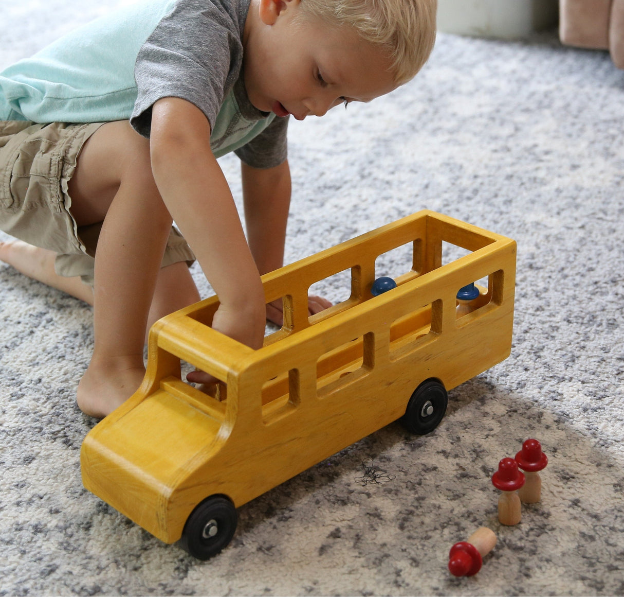 Amish-Made Wooden School Bus Toy, Child Safe Finish