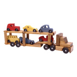 Wooden Car-Carrier Semi Truck and Trailer Toy Set with 6 Cars
