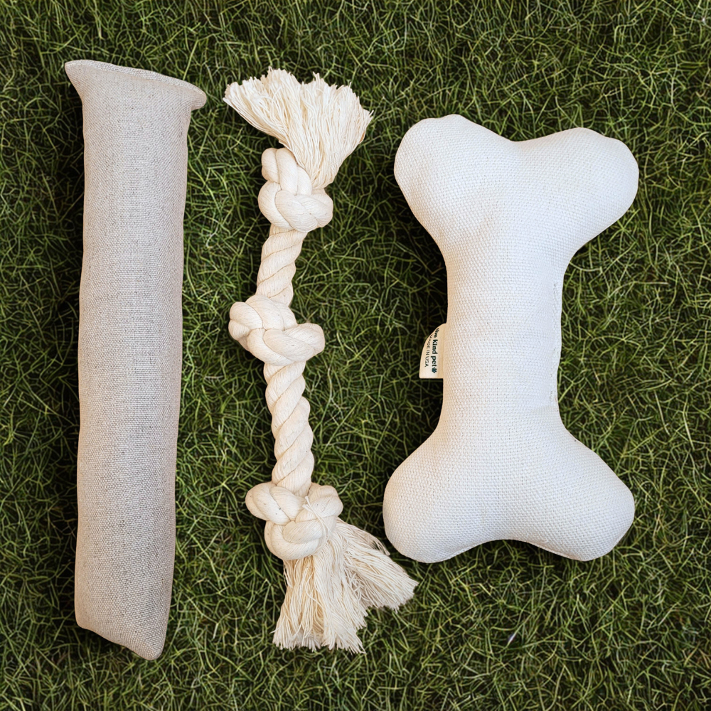 Natural Dog Toy Bundle for Cuddles, Fetch and Tugging - Small to Large Dogs Options