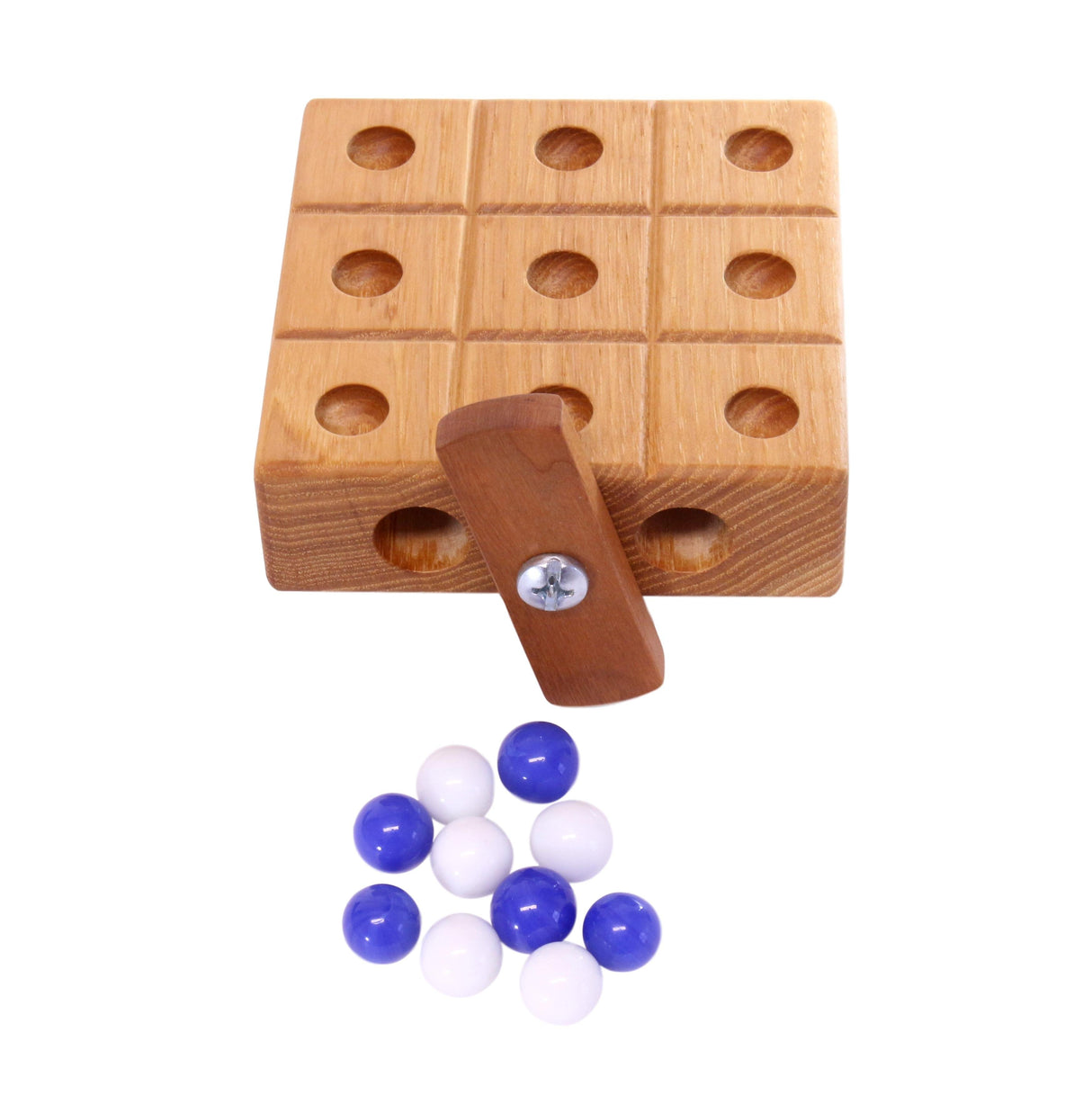 Wooden Marble Tic Tac Toe Game with Built-in Storage for Marbles