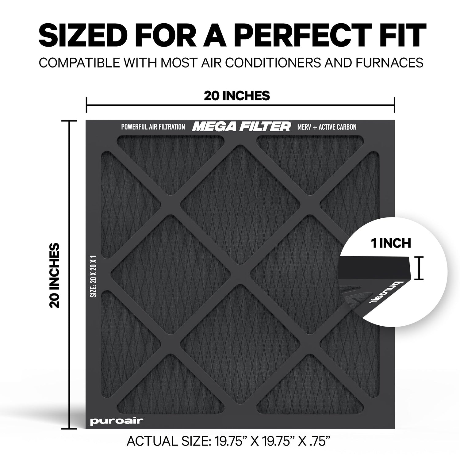 PuroAir HVAC Mega Filter MERV 13 Pleated Plus Activated Carbon Air Filter
