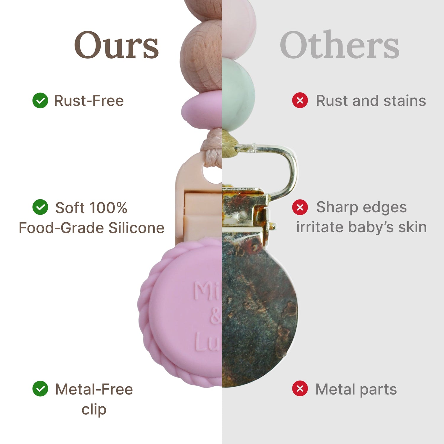 Metal-Free Beaded Silicone and Beech Wood Pacifier Clips